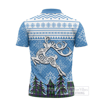 Mitchell Clan Christmas Zipper Polo Shirt Celtic Reindeer Style - Tartan Vibes Clothing