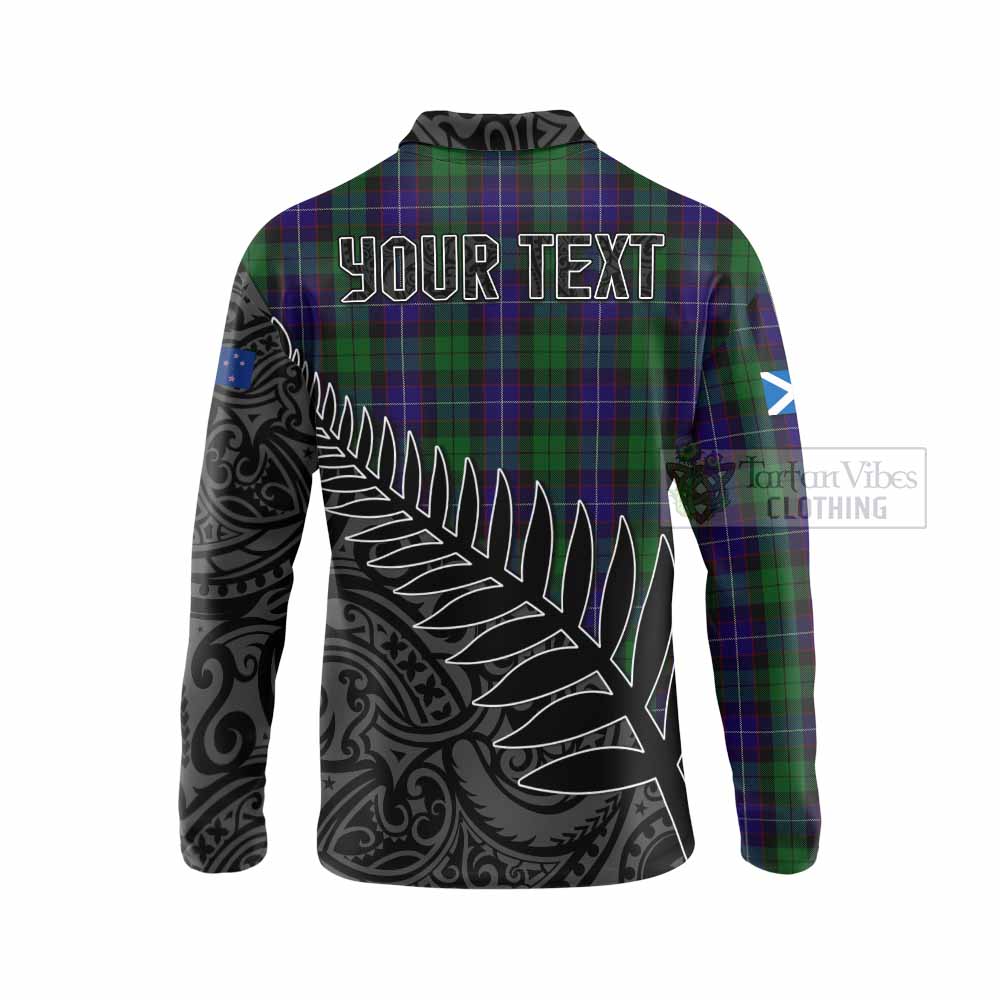 Tartan Vibes Clothing Mitchell Crest Tartan Long Sleeve Polo Shirt with New Zealand Silver Fern Half Style