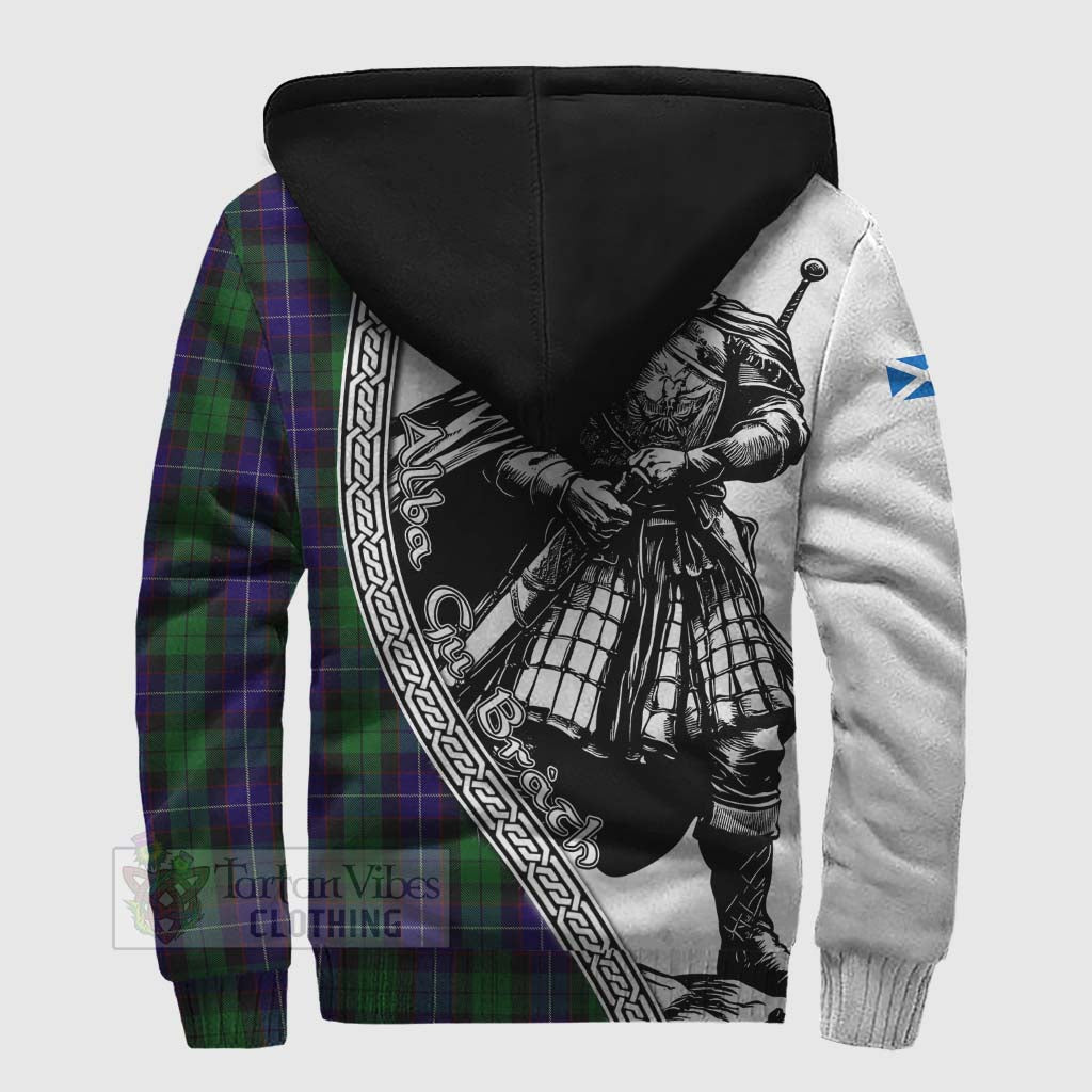 Mitchell Tartan Clan Crest Sherpa Hoodie with Highlander Warrior Celtic Style - Tartan Vibes Clothing