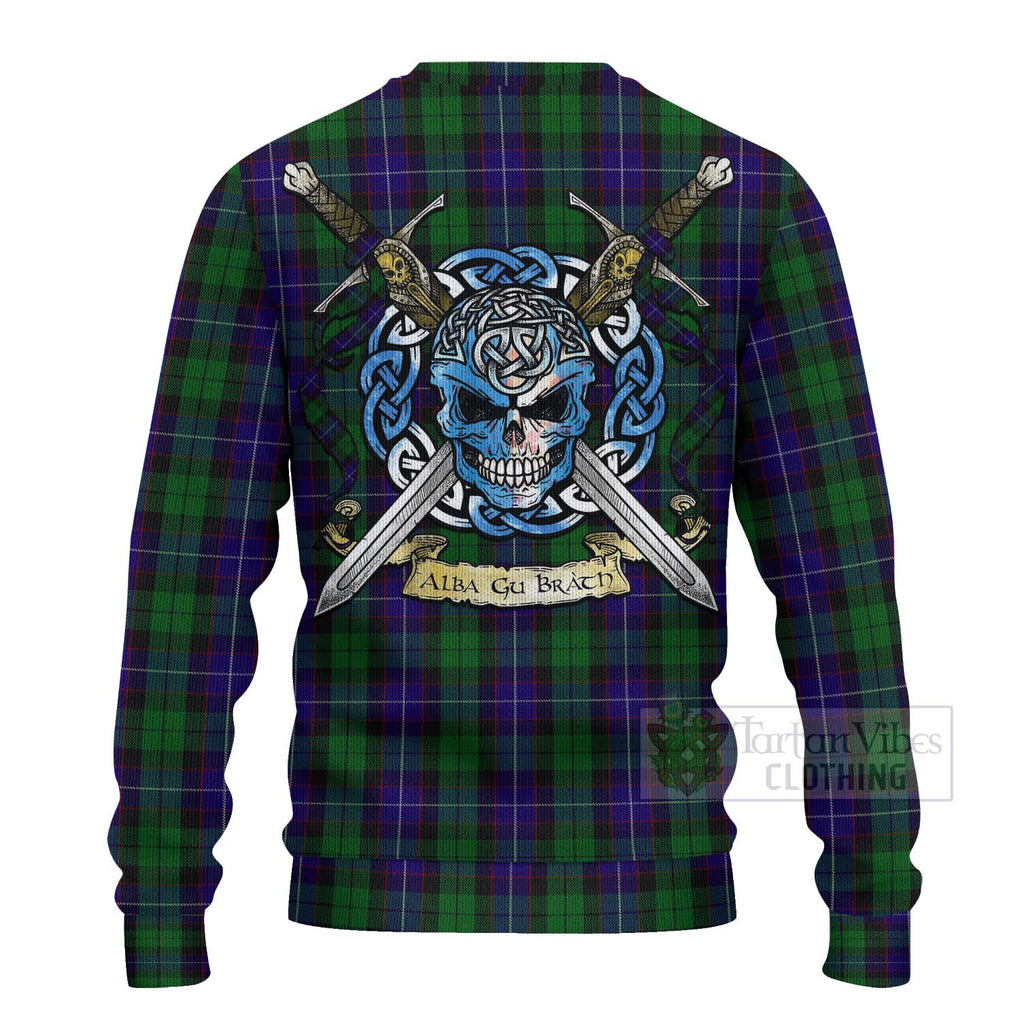 Tartan Vibes Clothing Mitchell Tartan Knitted Sweater with Family Crest Celtic Skull Style