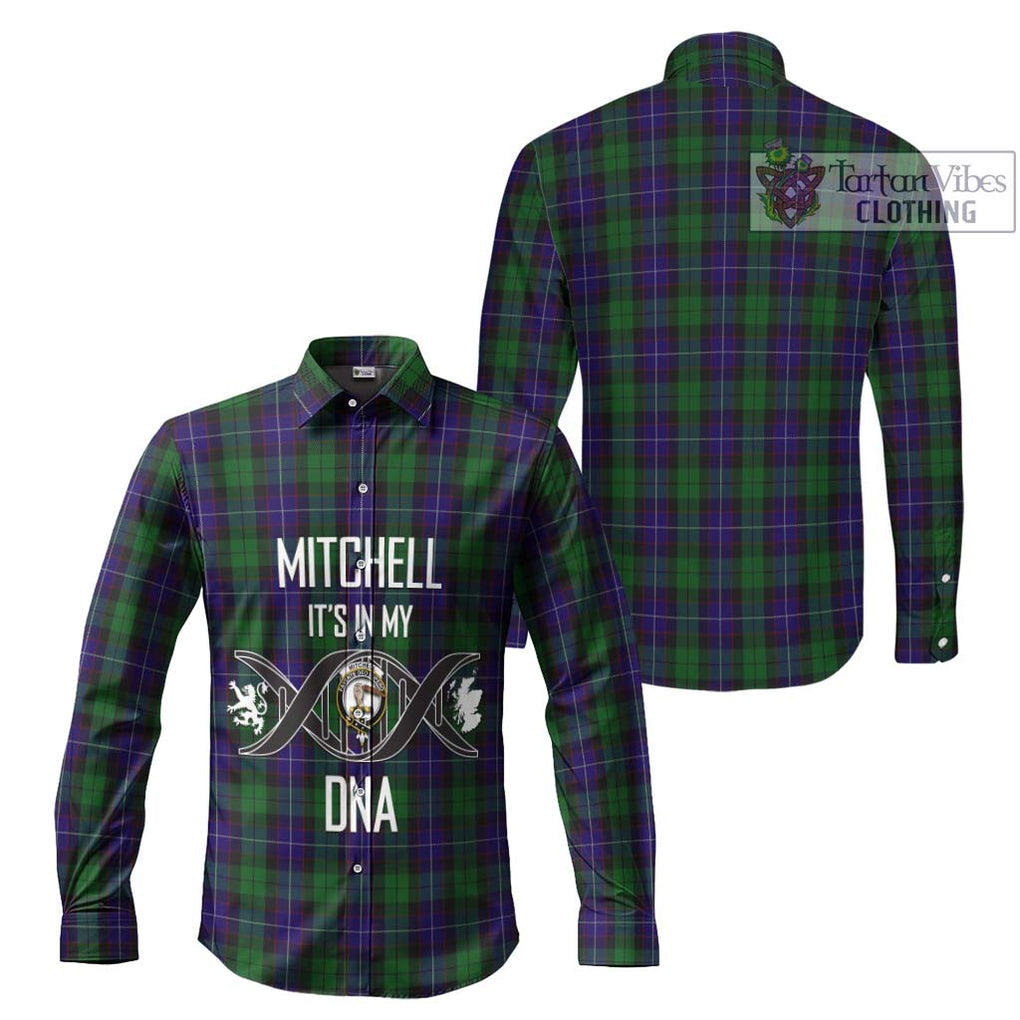 Mitchell Tartan Long Sleeve Button Shirt with Family Crest DNA In Me Style Men's Shirt - Tartanvibesclothing Shop