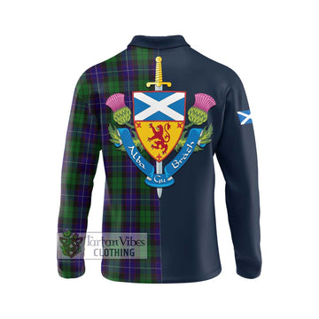Mitchell Tartan Long Sleeve Polo Shirt Alba with Scottish Lion Royal Arm Half Style - Tartan Vibes Clothing