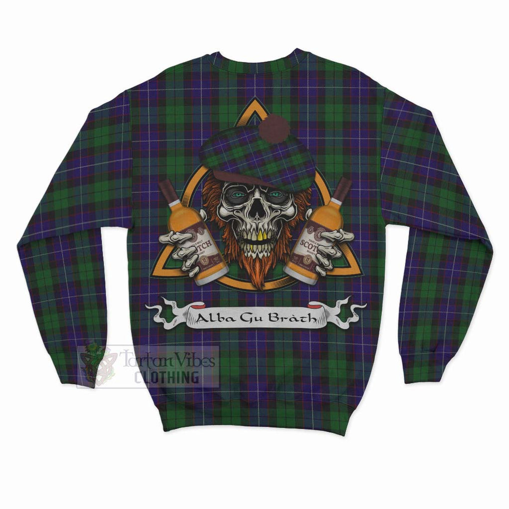 Tartan Vibes Clothing Mitchell Tartan Sweatshirt with Family Crest and Bearded Skull Holding Bottles of Whiskey