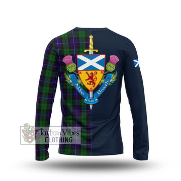 Mitchell Tartan Long Sleeve T-Shirt Alba with Scottish Lion Royal Arm Half Style - Tartan Vibes Clothing