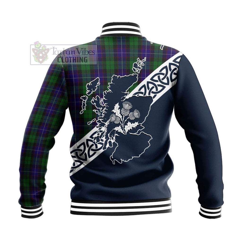 Mitchell Tartan Baseball Jacket Featuring Thistle and Scotland Map - Tartan Vibes Clothing