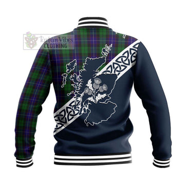 Mitchell Tartan Baseball Jacket Featuring Thistle and Scotland Map - Tartan Vibes Clothing