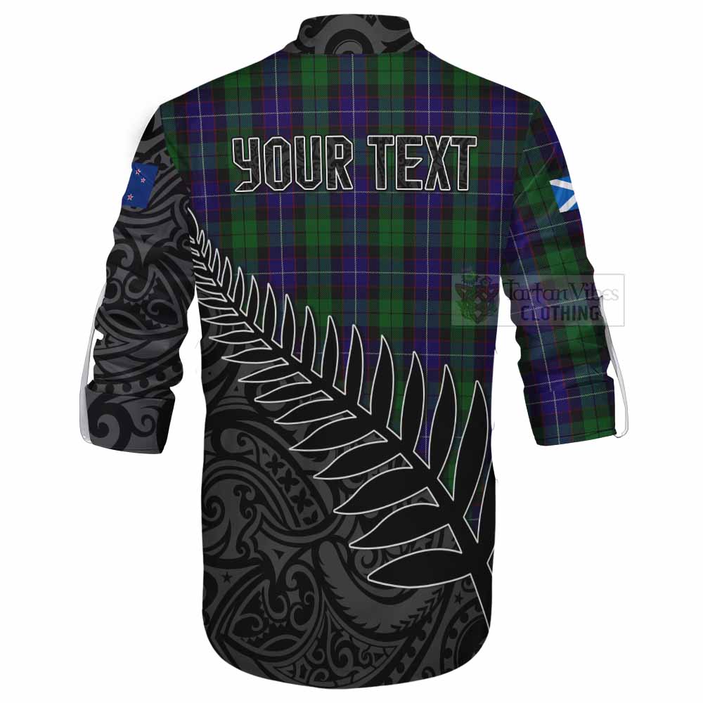 Tartan Vibes Clothing Mitchell Crest Tartan Ghillie Kilt Shirt with New Zealand Silver Fern Half Style