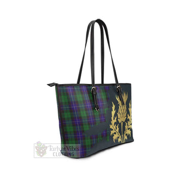 Mitchell Tartan Leather Tote Bag Gold Thistle Style - Tartan Vibes Clothing