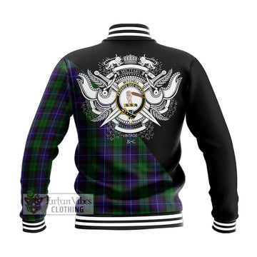 Mitchell Tartan Baseball Jacket with Family Crest and Military Logo Style