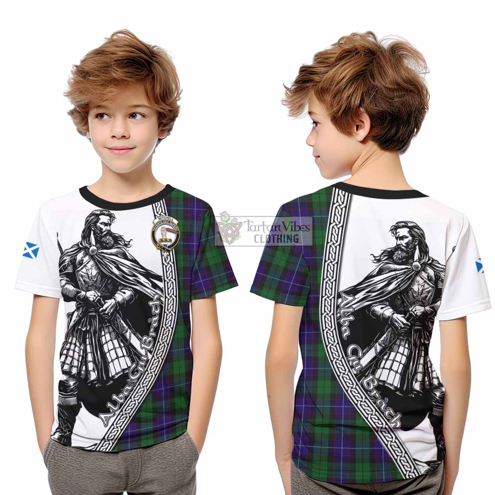 Mitchell Tartan Clan Crest Kid T-Shirt with Highlander Warrior Celtic Style - Tartan Vibes Clothing