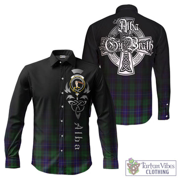 Mitchell Tartan Long Sleeve Button Up Featuring Alba Gu Brath Family Crest Celtic Inspired