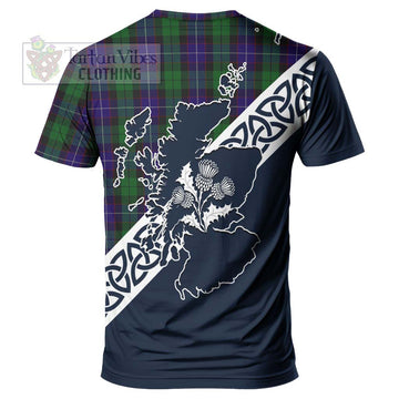 Mitchell Tartan T-Shirt Featuring Thistle and Scotland Map