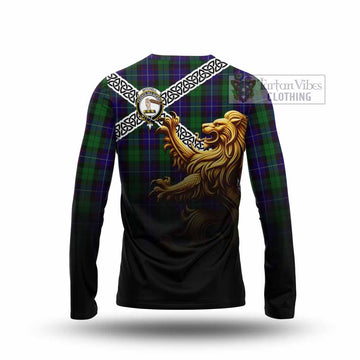 Mitchell Crest Tartan Long Sleeve T-Shirt with Golden Lion Emblem Celtic Style - Tartan Vibes Clothing