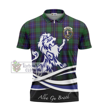 Mitchell Tartan Zipper Polo Shirt with Alba Gu Brath Regal Lion Emblem - Tartan Vibes Clothing