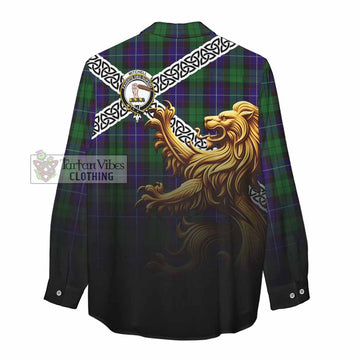 Mitchell Crest Tartan Women's Casual Shirt with Golden Lion Emblem Celtic Style - Tartan Vibes Clothing