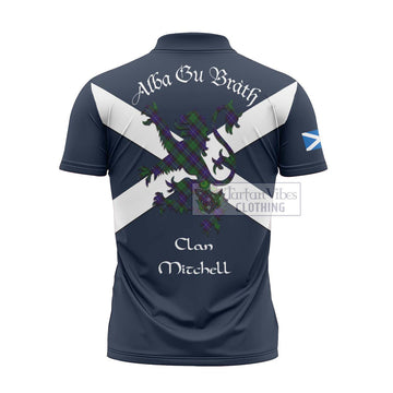 Mitchell Tartan Lion Rampant Zipper Polo Shirt Proudly Display Your Heritage with Alba Gu Brath and Clan Name - Tartan Vibes Clothing