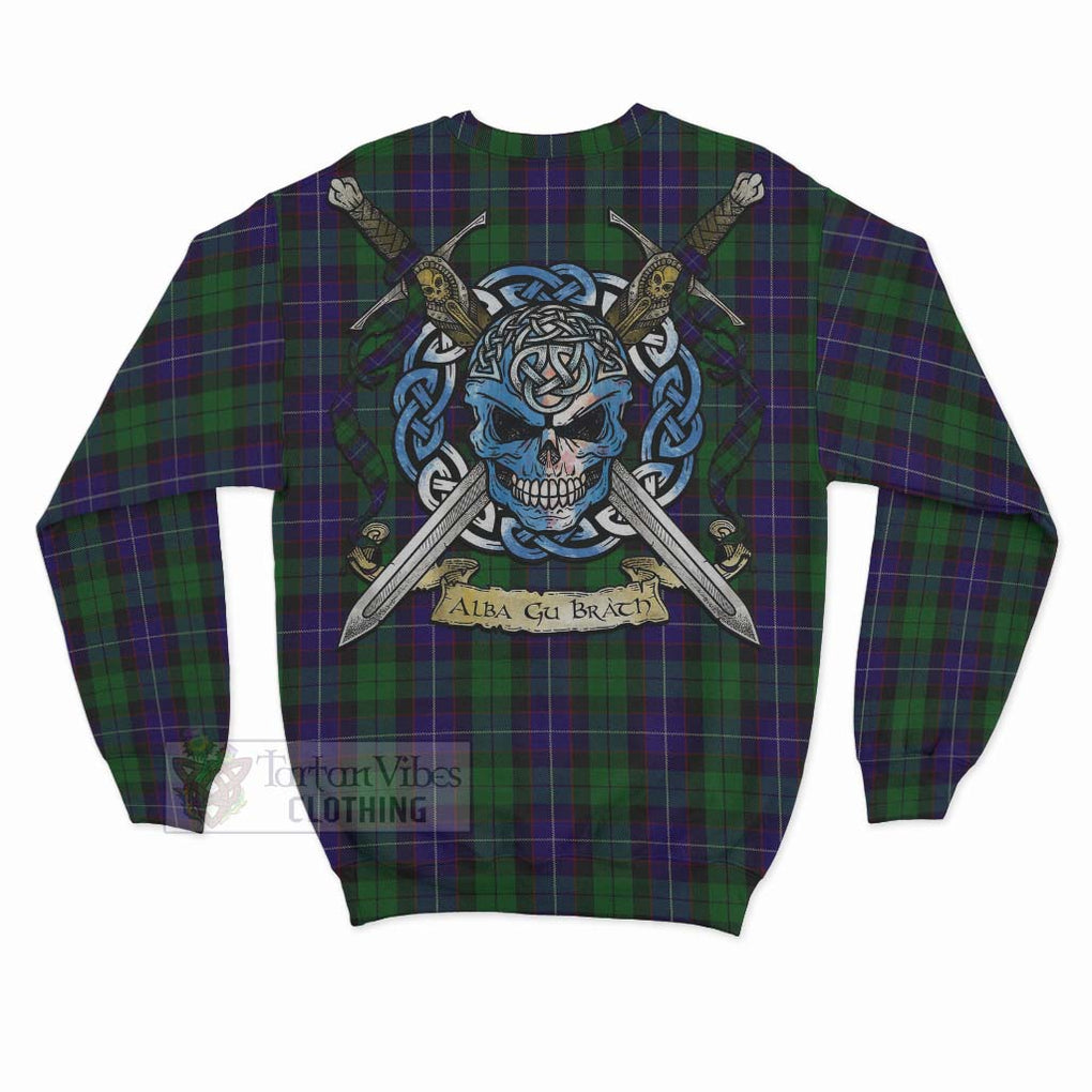 Tartan Vibes Clothing Mitchell Tartan Sweatshirt with Family Crest Celtic Skull Style