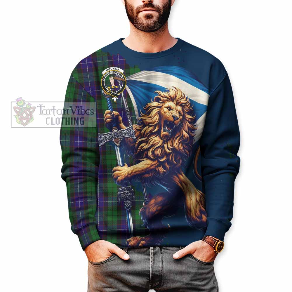 Tartan Vibes Clothing Mitchell Tartan Family Crest Sweatshirt with Scottish Majestic Lion