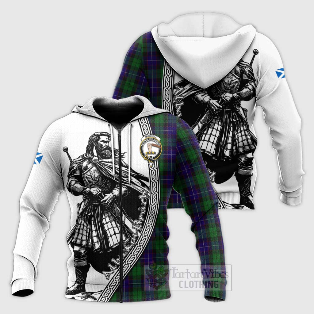 Tartan Vibes Clothing Mitchell Tartan Clan Crest Knitted Hoodie with Highlander Warrior Celtic Style