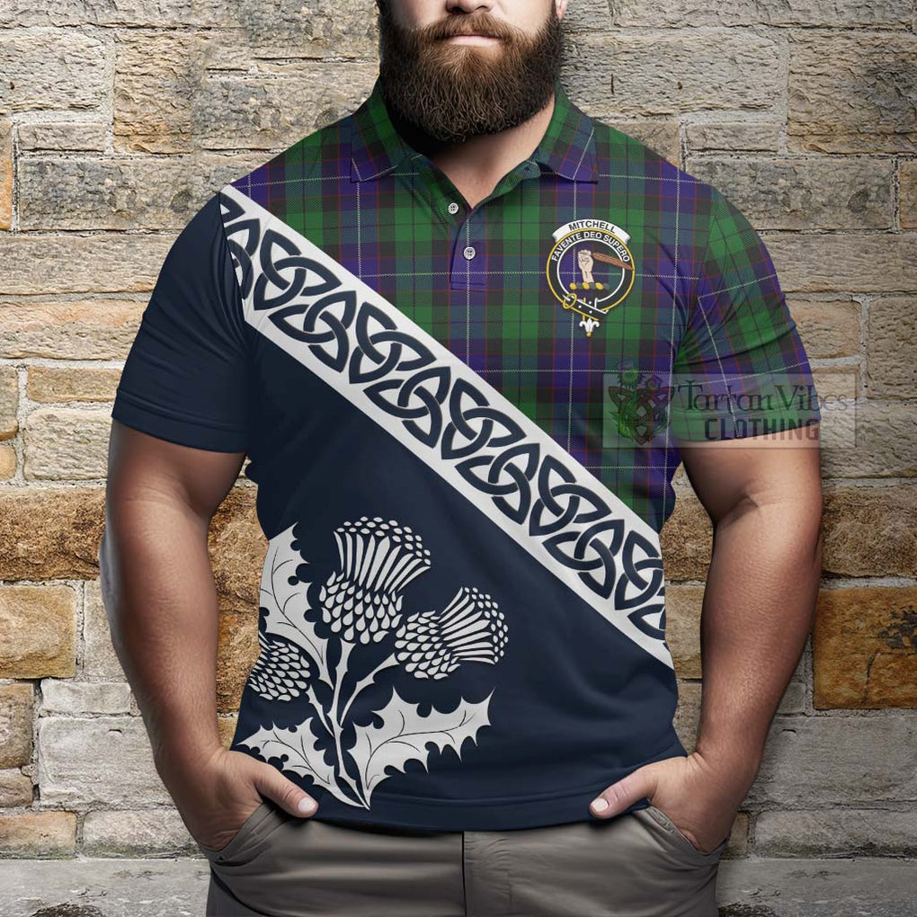 Mitchell Tartan Polo Shirt Featuring Thistle and Scotland Map - Tartanvibesclothing Store