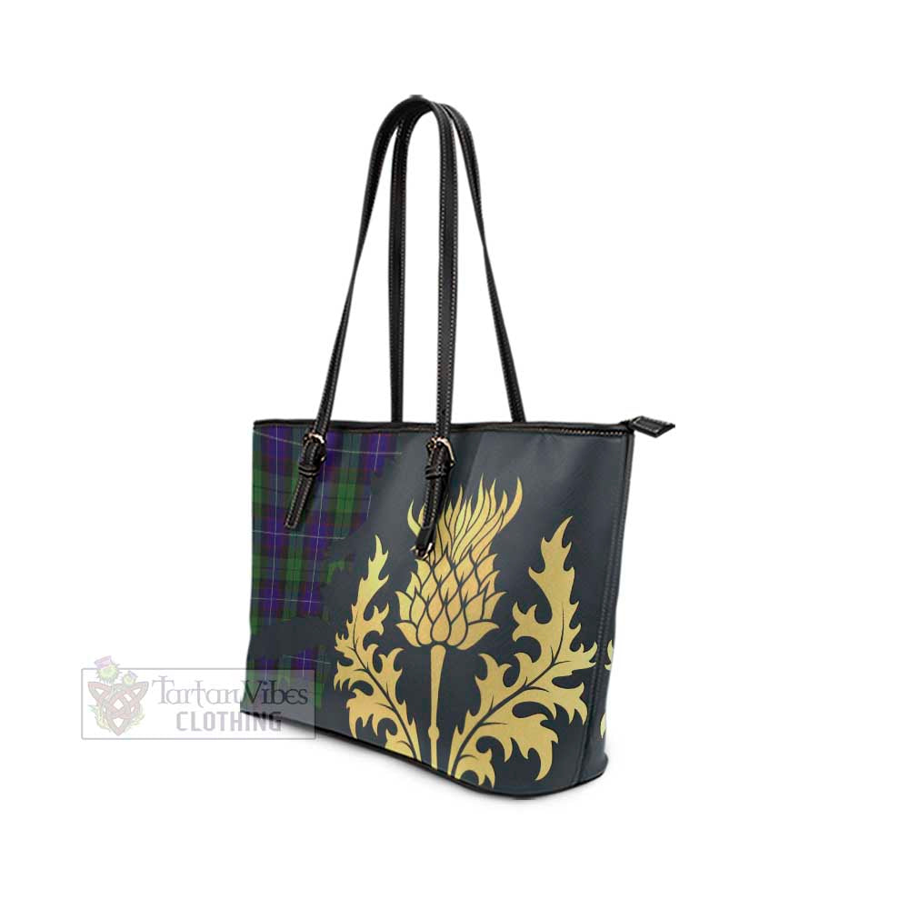 Mitchell Tartan Leather Tote Bag Gold Thistle Style - Tartan Vibes Clothing
