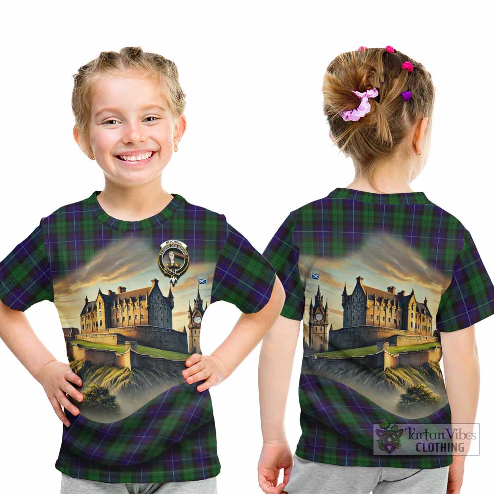 Mitchell Tartan Family Crest Kid T-Shirt with Scottish Ancient Castle Style - Tartan Vibes Clothing