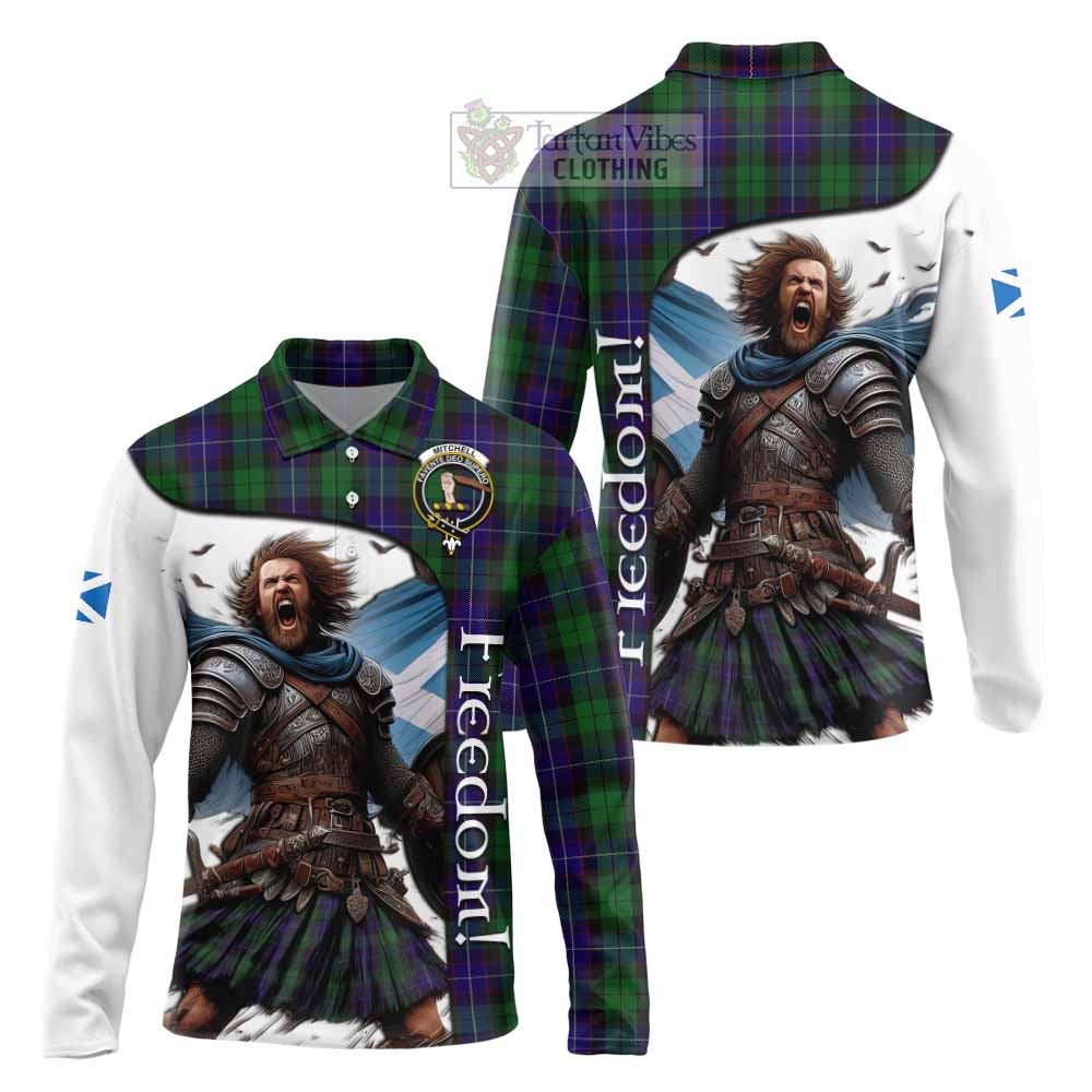 Tartan Vibes Clothing Mitchell Crest Tartan Long Sleeve Polo Shirt Inspired by the Freedom of Scottish Warrior