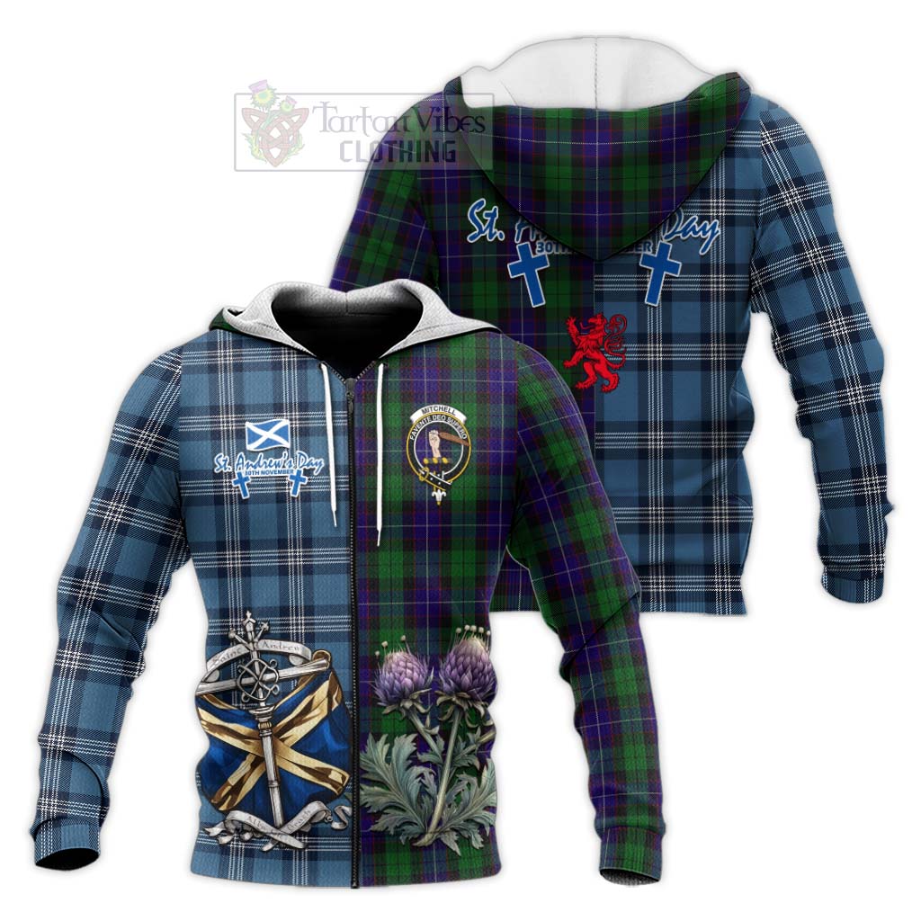 Tartan Vibes Clothing Mitchell Tartan Knitted Hoodie Happy St. Andrew's Day Half Tartan Style