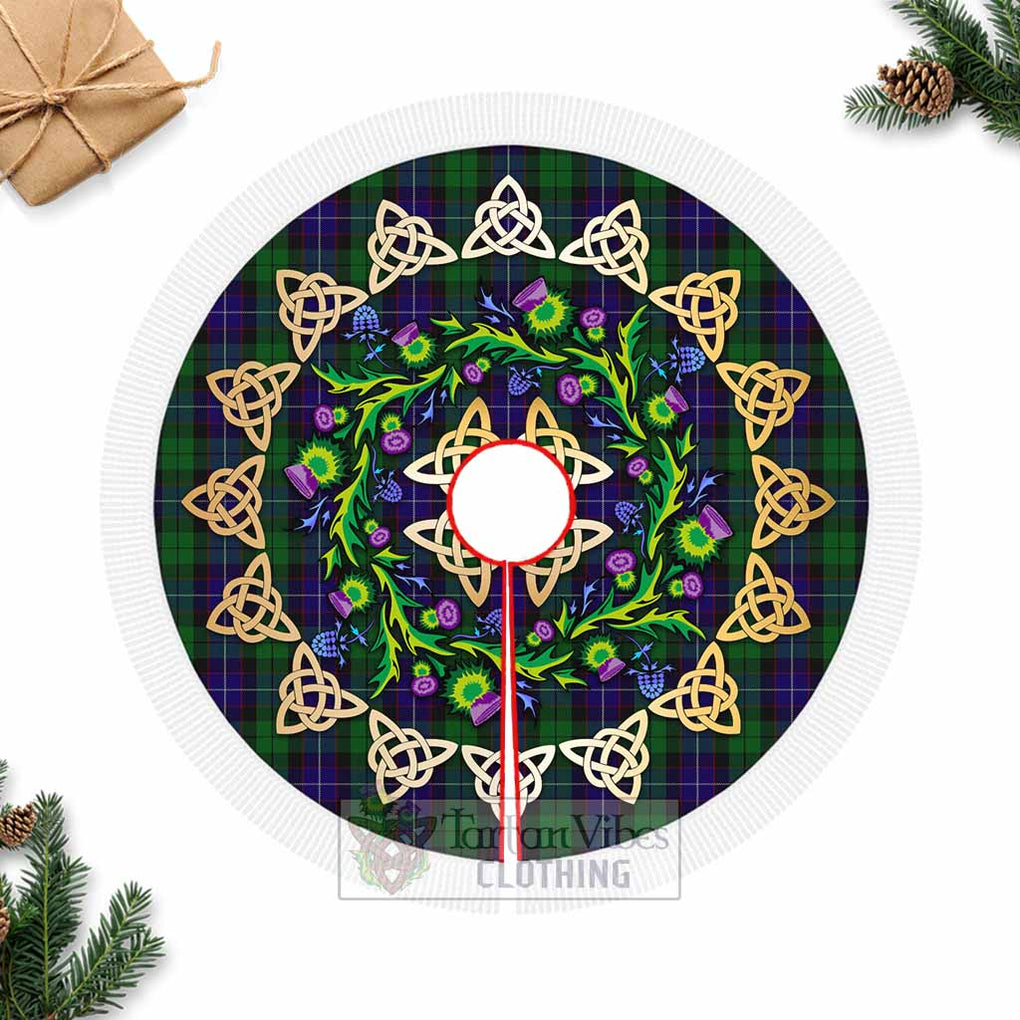 Mitchell Tartan Christmas Tree Skirt with Thistle Celtic Knot Style Fringed Tree Skirts - Tartan Vibes Clothing