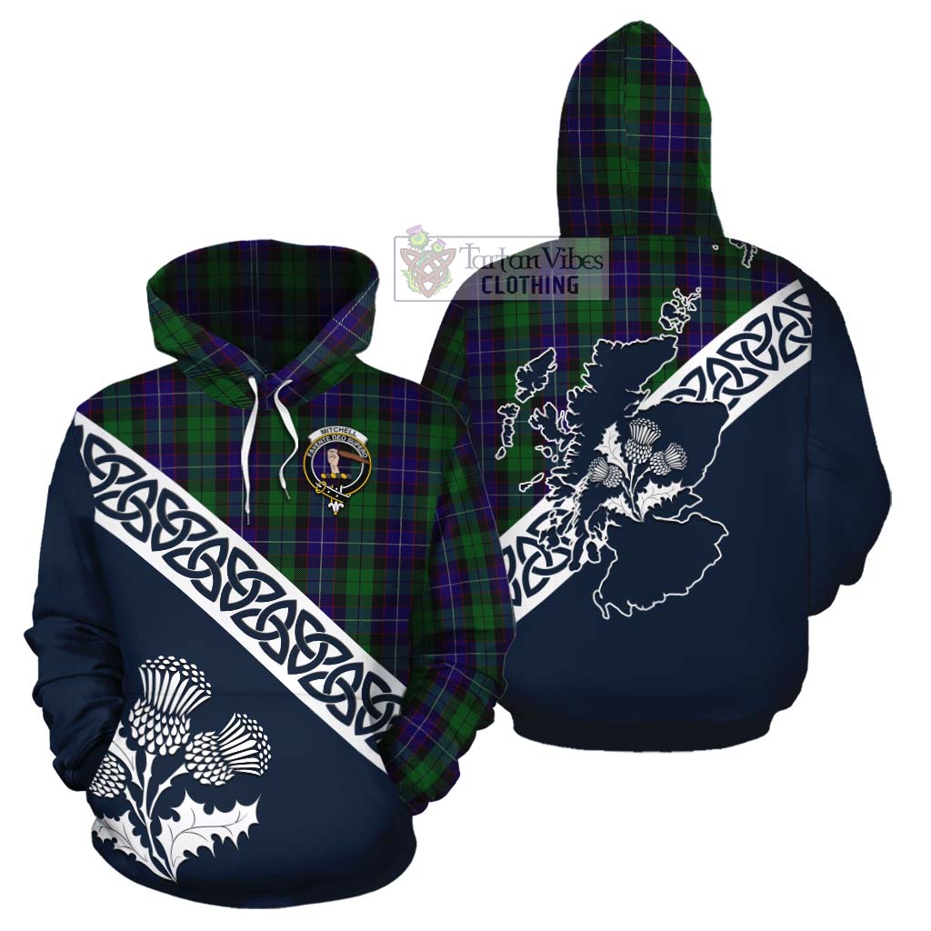 Mitchell Tartan Cotton Hoodie Featuring Thistle and Scotland Map Zip Hoodie - Tartan Vibes Clothing