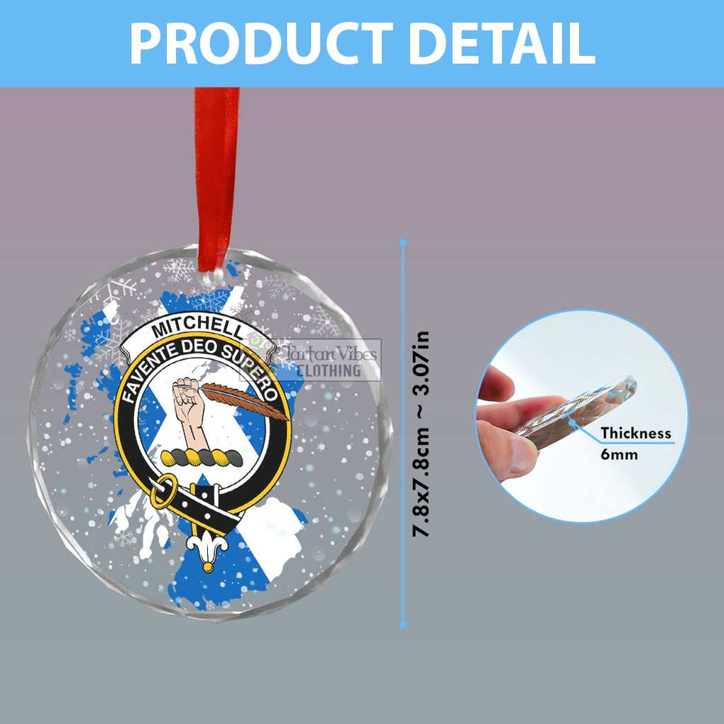 Mitchell Clan Crest Christmas Glass Ornament with Scotland Map - 2D-tartanvibesclothing