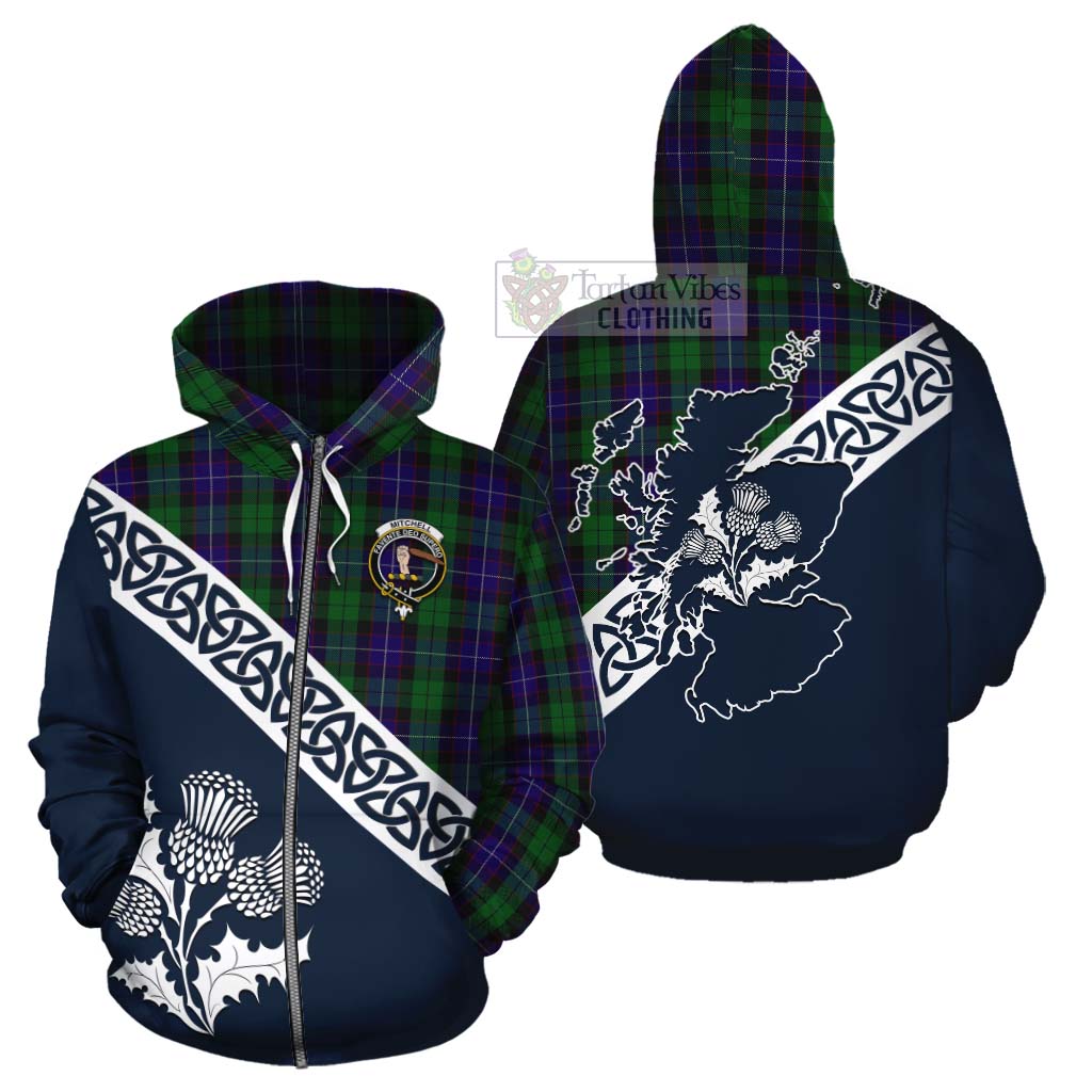 Mitchell Tartan Cotton Hoodie Featuring Thistle and Scotland Map - Tartan Vibes Clothing