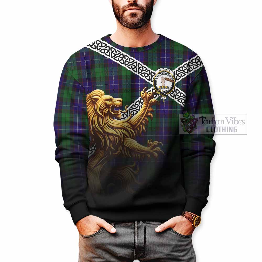 Mitchell Crest Tartan Sweatshirt with Golden Lion Emblem Celtic Style - Tartan Vibes Clothing