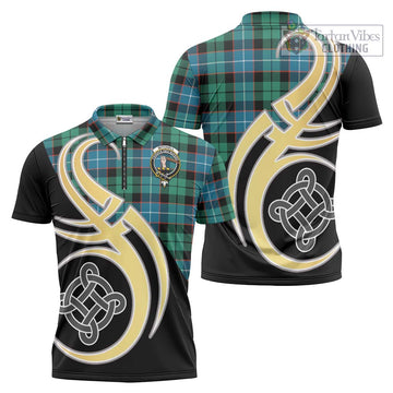 Mitchell Ancient Tartan Zipper Polo Shirt with Family Crest and Celtic Symbol Style