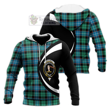 Mitchell Ancient Tartan Knitted Hoodie with Family Crest Circle Style