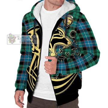 Mitchell Ancient Tartan Sherpa Hoodie with Family Crest Celtic Wolf Style