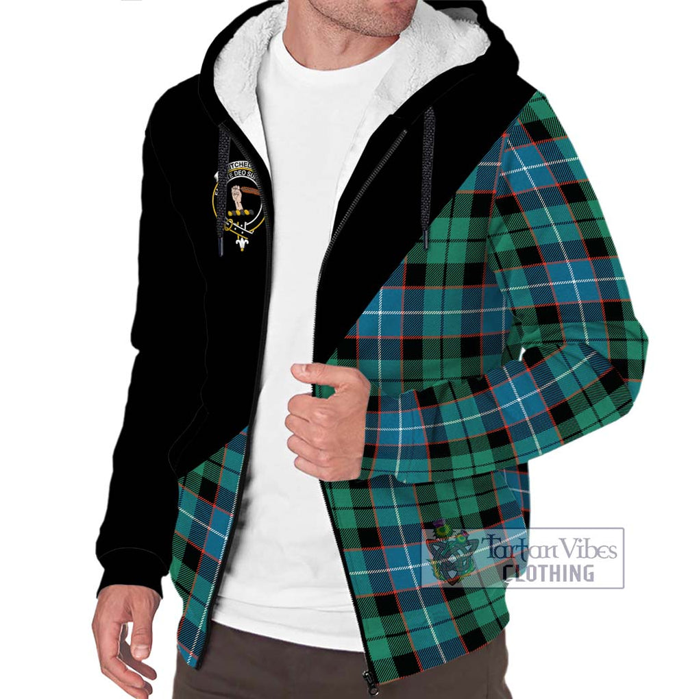 Mitchell Ancient Tartan Sherpa Hoodie with Family Crest and Military Logo Style Unisex S - Tartanvibesclothing Shop