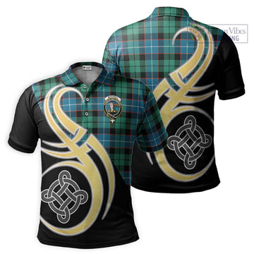 Mitchell Ancient Tartan Polo Shirt with Family Crest and Celtic Symbol Style