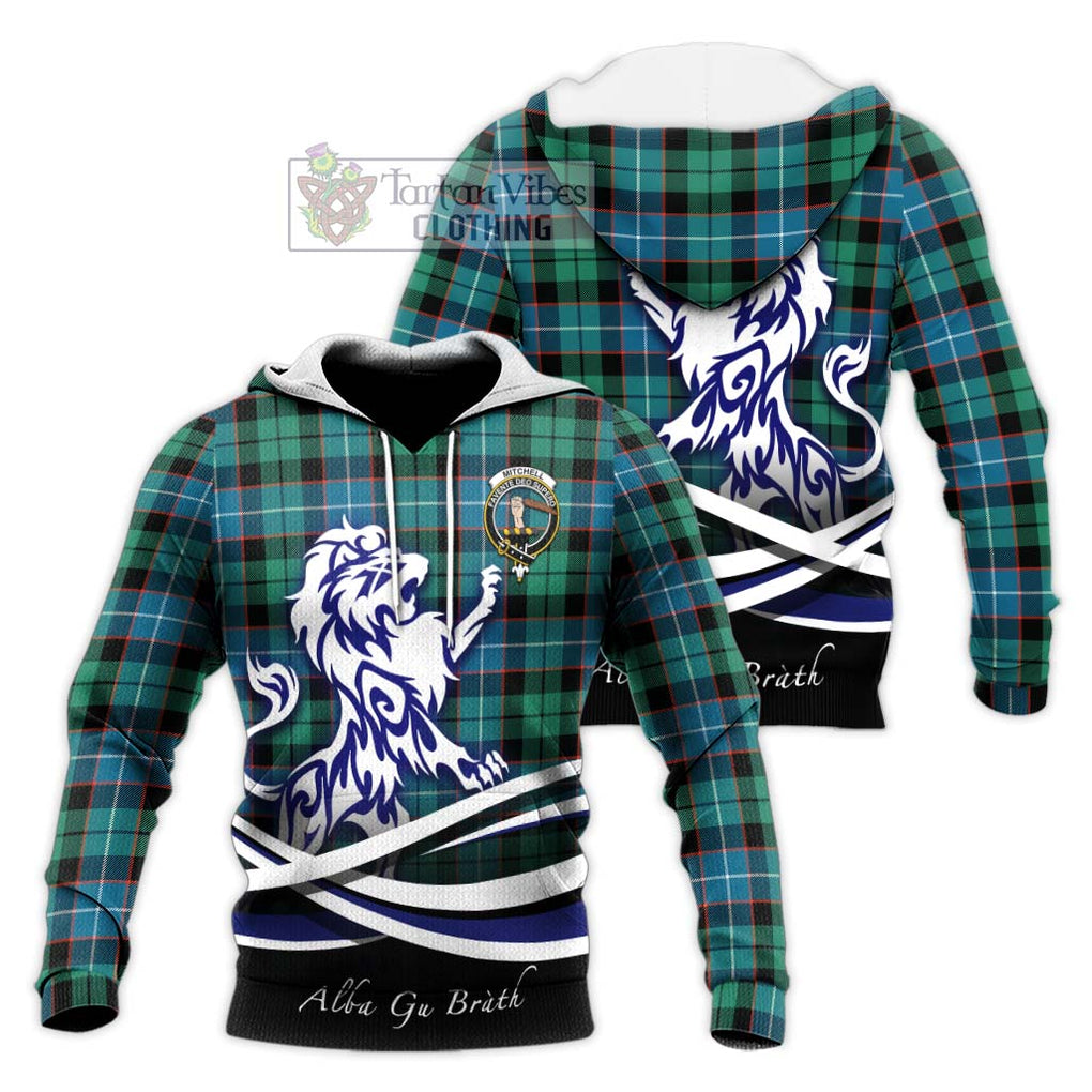 Mitchell Ancient Tartan Knitted Hoodie with Alba Gu Brath Regal Lion Emblem Unisex Knitted Pullover Hoodie - Tartanvibesclothing Shop