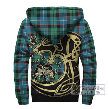 Mitchell Ancient Tartan Sherpa Hoodie with Family Crest Celtic Wolf Style