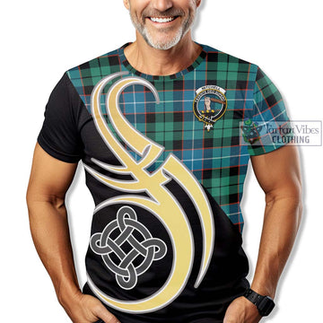 Mitchell Ancient Tartan T-Shirt with Family Crest and Celtic Symbol Style