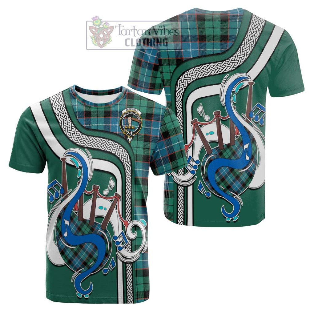 Tartan Vibes Clothing Mitchell Ancient Tartan Cotton T-shirt with Epic Bagpipe Style