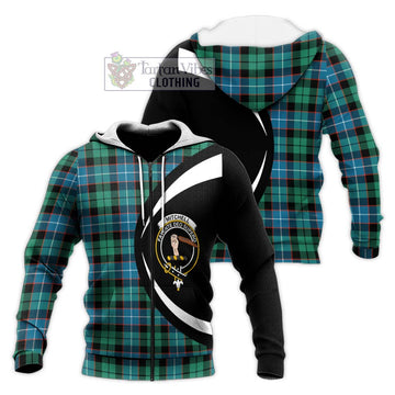 Mitchell Ancient Tartan Knitted Hoodie with Family Crest Circle Style