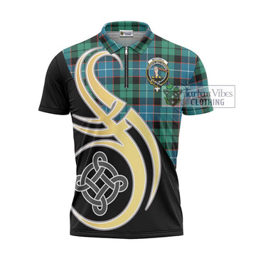 Mitchell Ancient Tartan Zipper Polo Shirt with Family Crest and Celtic Symbol Style