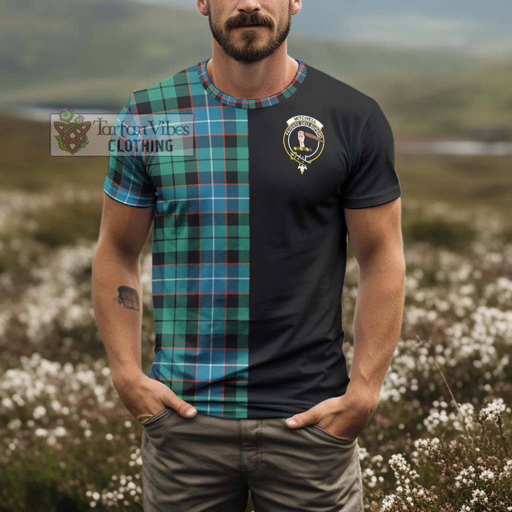 Mitchell Ancient Tartan T-Shirt with Family Crest and Half Of Me Style - Tartanvibesclothing Shop