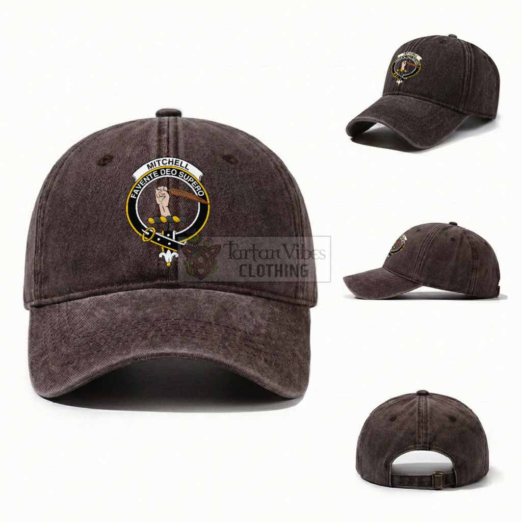 Mitchell Scottish Clan Crest Washed Baseball Cap One Size (Adjustable) Coffee - Tartan Vibes Clothing