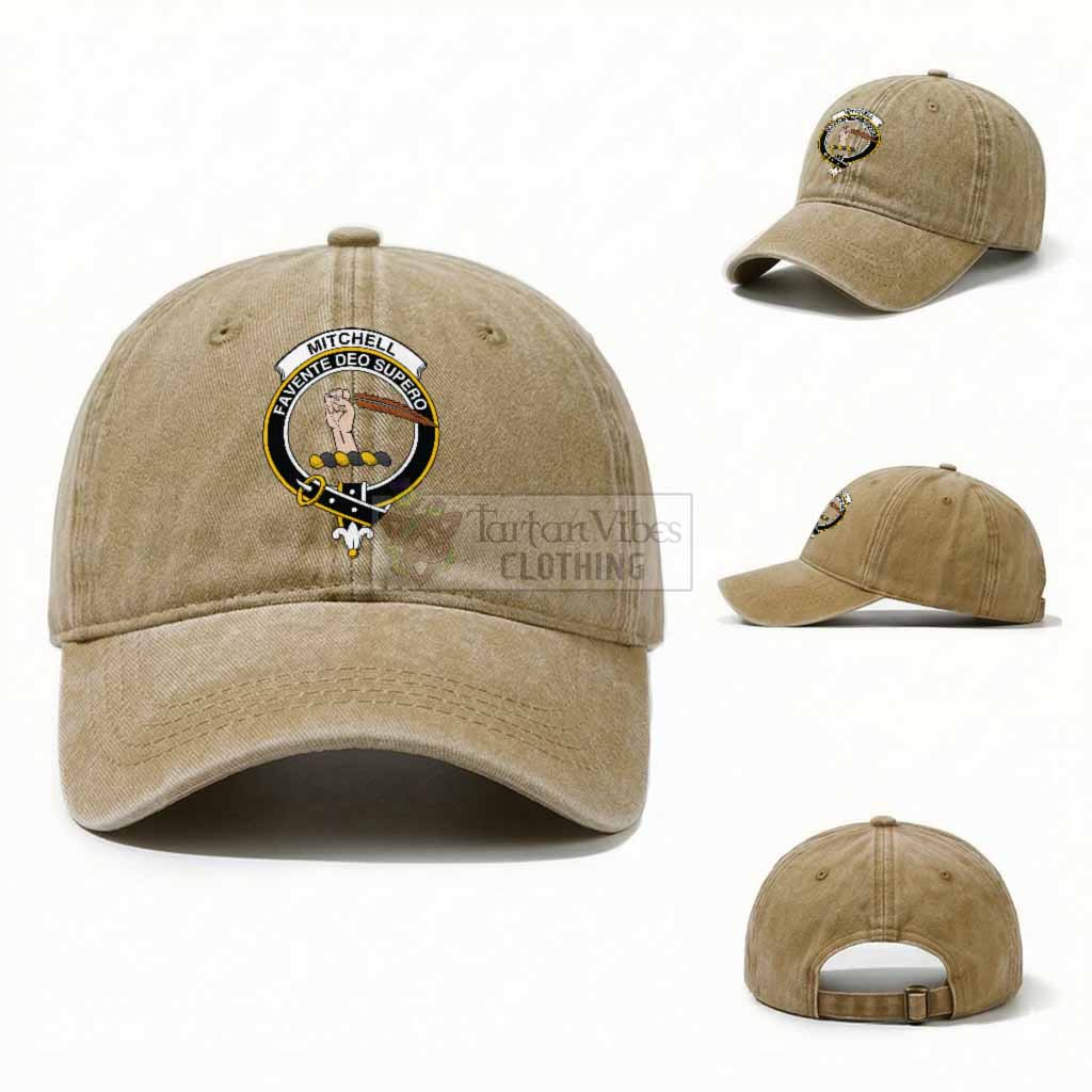 Mitchell Scottish Clan Crest Washed Baseball Cap One Size (Adjustable) Khaki - Tartan Vibes Clothing