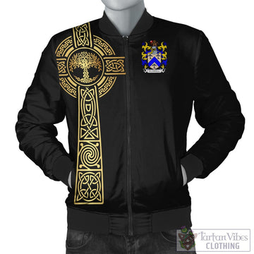 (Customer's Request) Hurrell Coat of Arms Bomber Jacket with Golden Celtic Tree Of Life