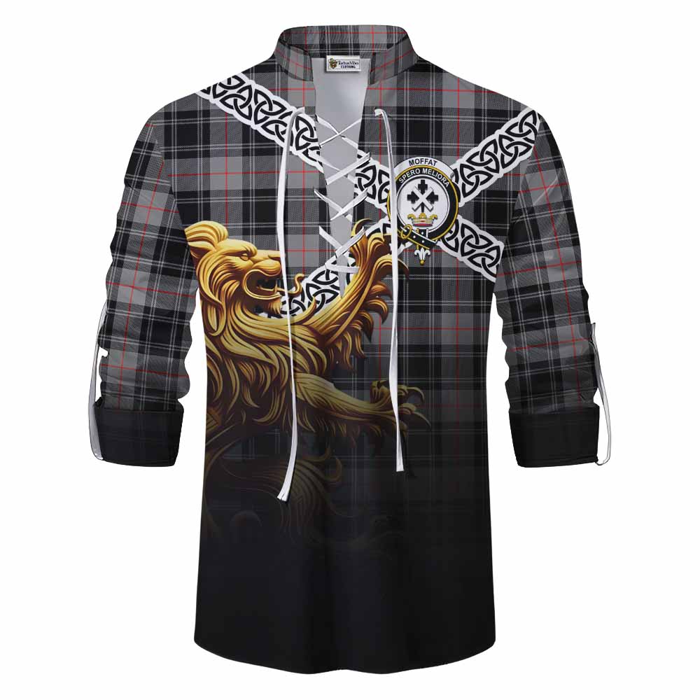 Moffat Crest Tartan Ghillie Kilt Shirt with Golden Lion Emblem Celtic Style Men - Tartan Vibes Clothing