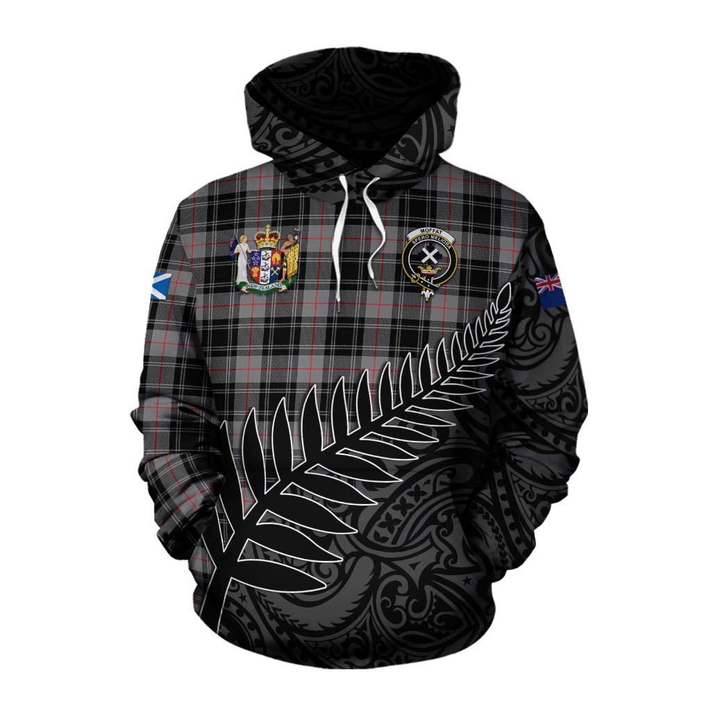 Tartan Vibes Clothing Moffat Crest Tartan Cotton Hoodie with New Zealand Silver Fern Half Style